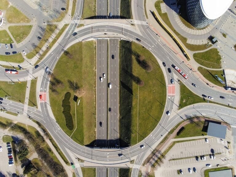 driving over a roundabout